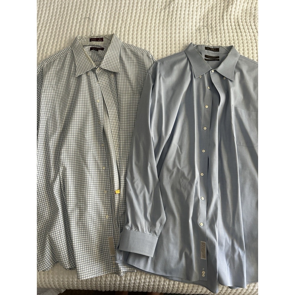 Lot of 2 Nordstrom Men's Blue Dress Shirts 20/37 Classic Fit Button Down
